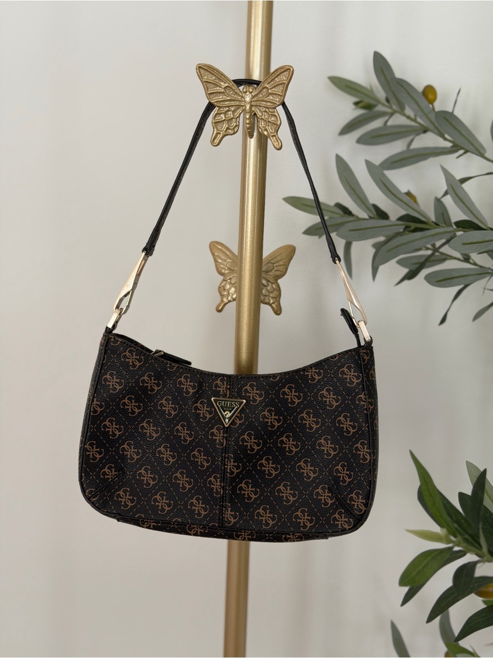 Guess Brown & Black Monogram Shoulder Bag